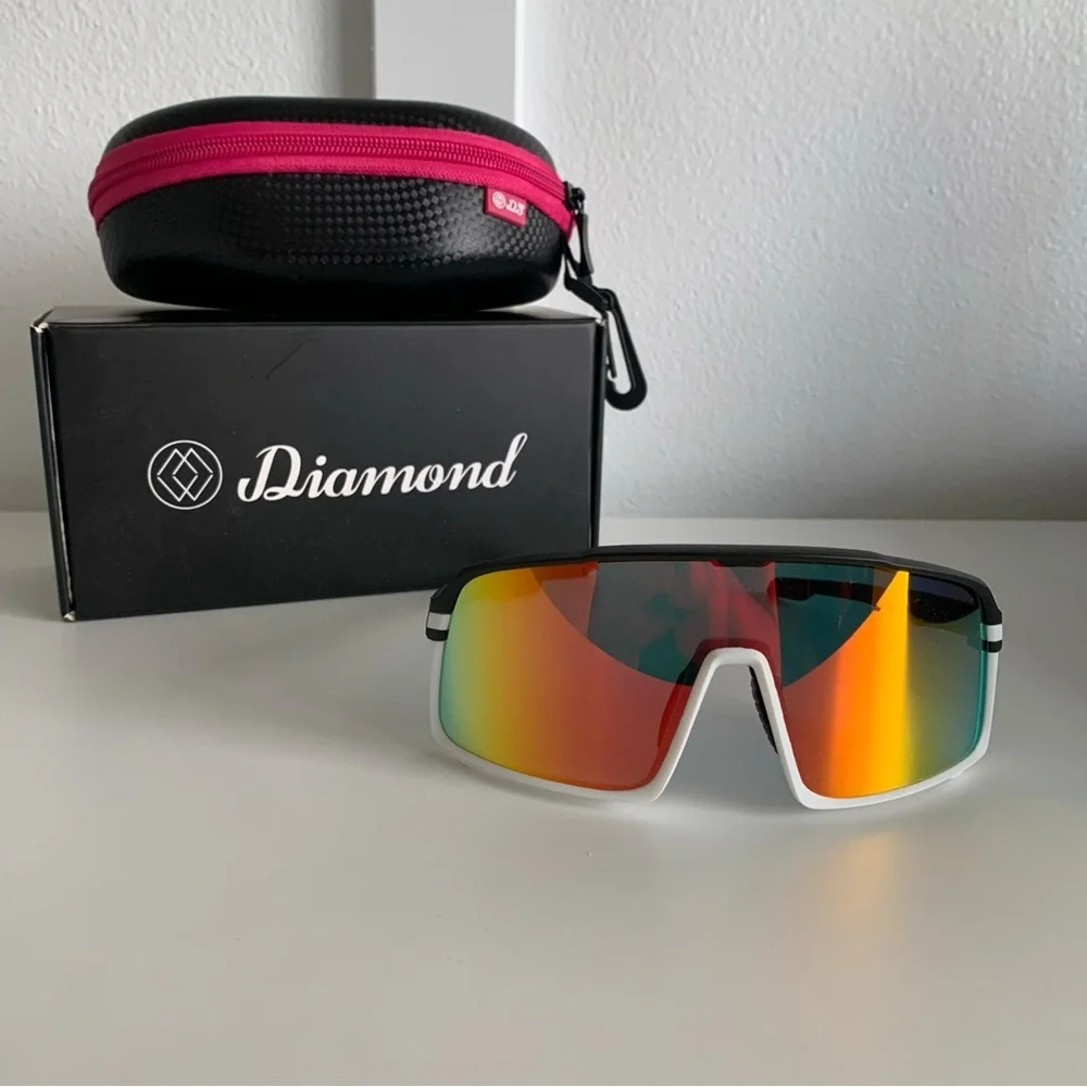 Diamond Eyewear White Orange Sporty Sunglasses Baseball Outdoor Fishing Box Case